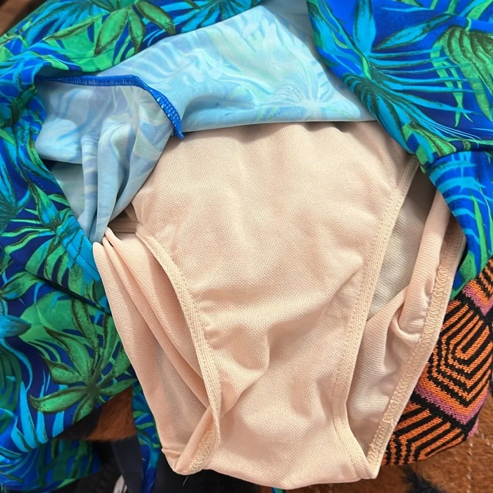 Blair retro blue green tropical print one piece swimsuit